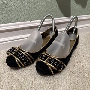 NINE WEST GOLD TRIMMED BUCKLED BALLET FLATS Classic, Academia, Work Wear 6.5